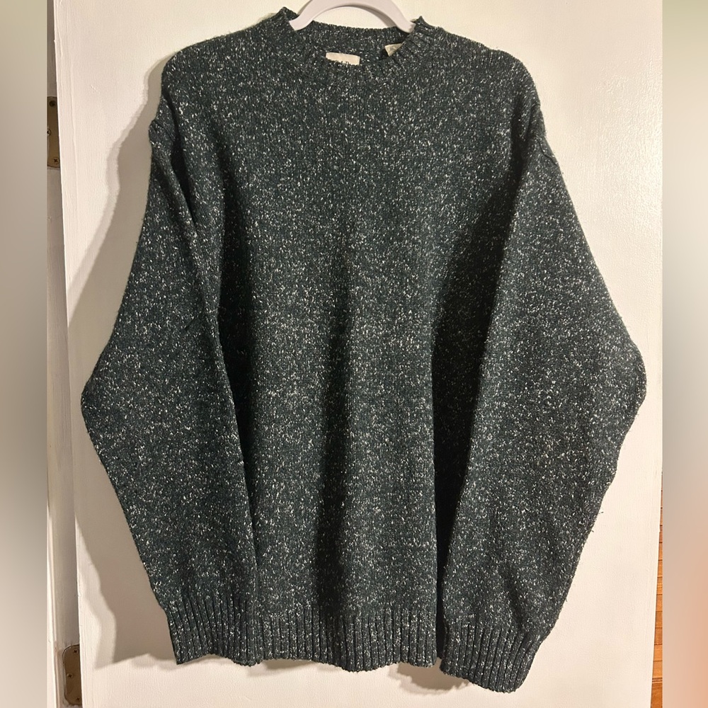 Wool cotton blend GAP Men's Speckled dark Green Crewneck knit Sweater